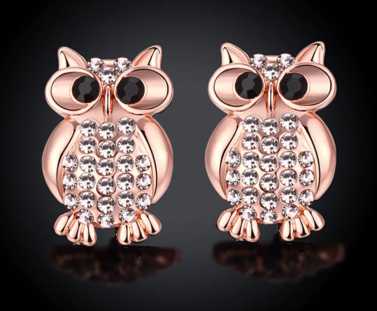 Fashion Owl Crystal Stud Earrings