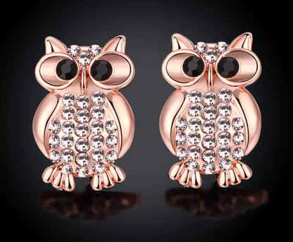 Fashion Owl Crystal Stud Earrings