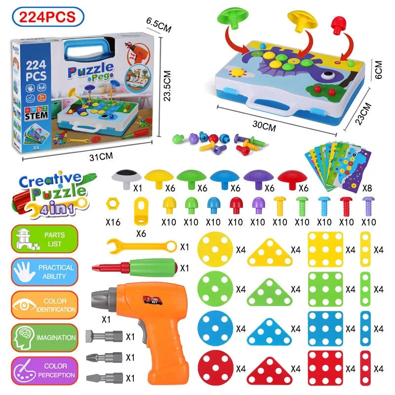 3D Mosaic Puzzle Building Set with Tools - 224PCS With Box 224 Pieces - toy