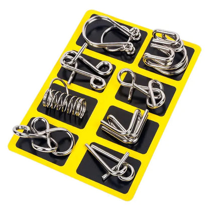 Metal Montessori IQ Brain Teaser Puzzle Sets Yellow