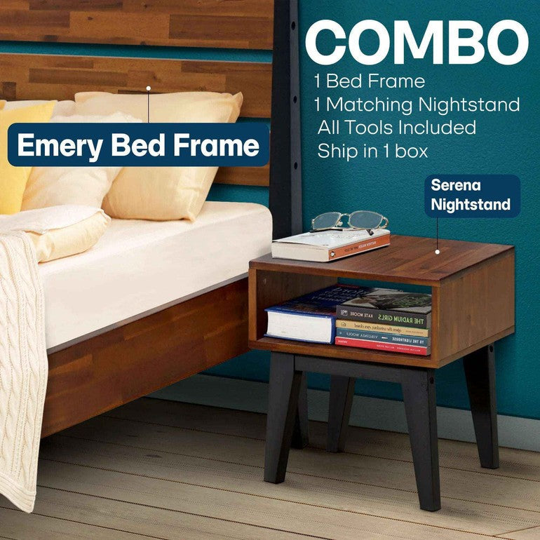 [Buy 1 Get 1] Emery Solid Wood Bed Frame & Nightstand - - Bedroom Set