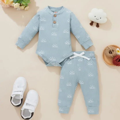 Newborn Baby Bodysuits + Elastic Pants light blue 6M