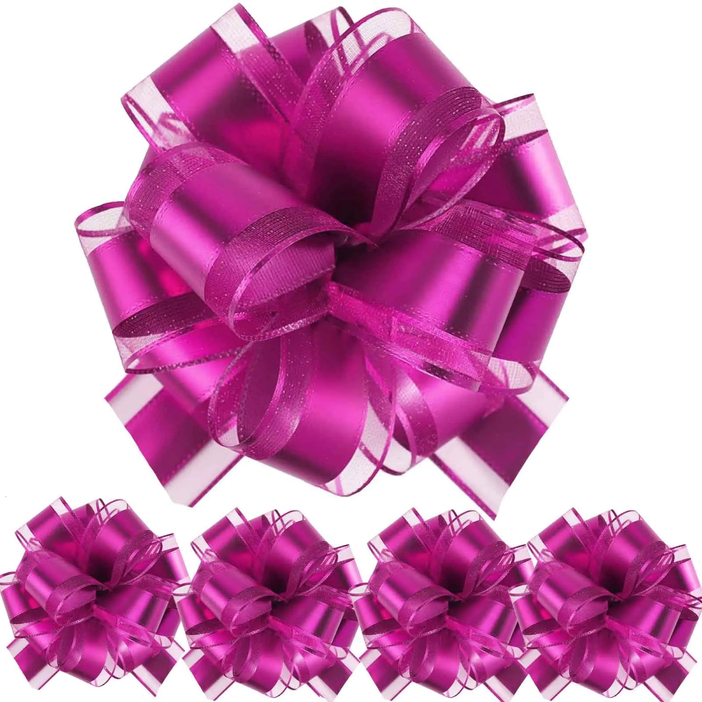 We Moment 5 PCS 7 inches Large Pull Bows Wrapping Pull Bow Ribbon，Hot Pink Gift Wrap Bows for Gift Wrapping Baskets Wedding or Flower Decorations Valentines Day Christmas Birthday Gift Decorations