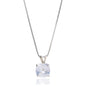 MAX + STONE 925 Sterling Silver 8mm Cushion Cut April Birthstone Created White Sapphire Solitaire Pendant Necklace for Women with 18 inch Box Chain