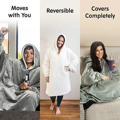 Fleece Wearable Blanket with Sleeves Big Pocket