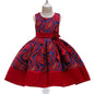 Baby Girls Flower Striped Dress Dark Red 7T