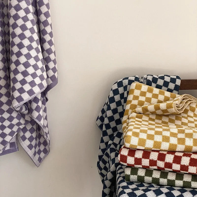 Retro Checkerboard Plaid Long-Staple Cotton Towel