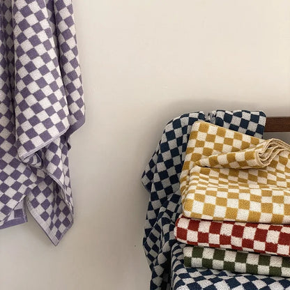 Retro Checkerboard Plaid Long-Staple Cotton Towel