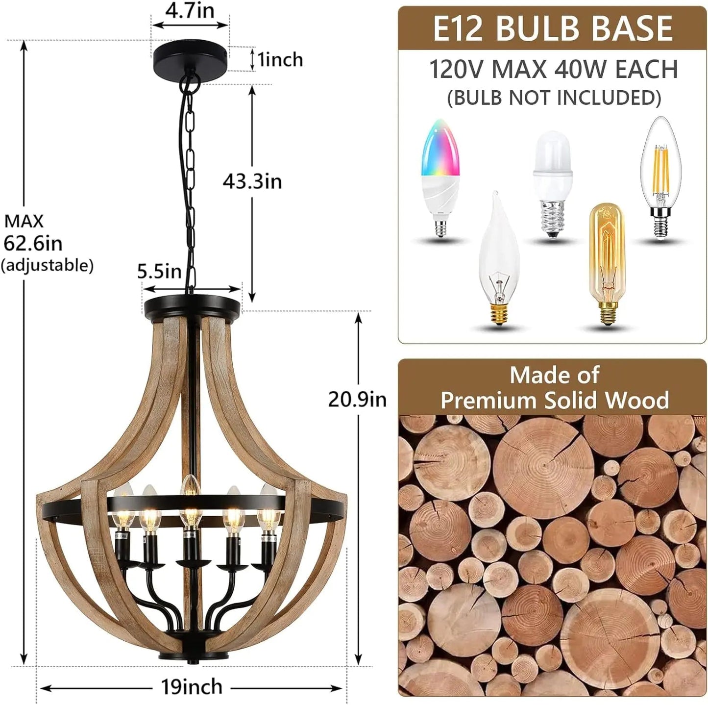 Solid Wood Height Adjustable Ceiling Light - Kia Day Design