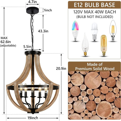 Solid Wood Height Adjustable Ceiling Light - Kia Day Design