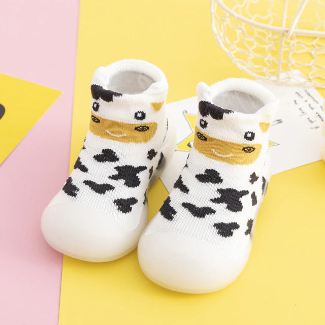 Unisex Baby First Shoes - White Cow - baby shoes