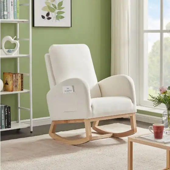 Beige Velvet Rocking Chair - Beige - rocking chair