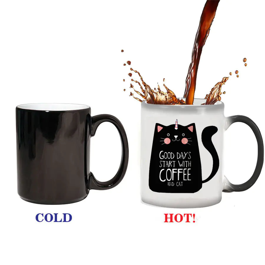 Cute Cat Color-Changing Mug - Ceramic Heat Sensitive - Unicorn cat - mug