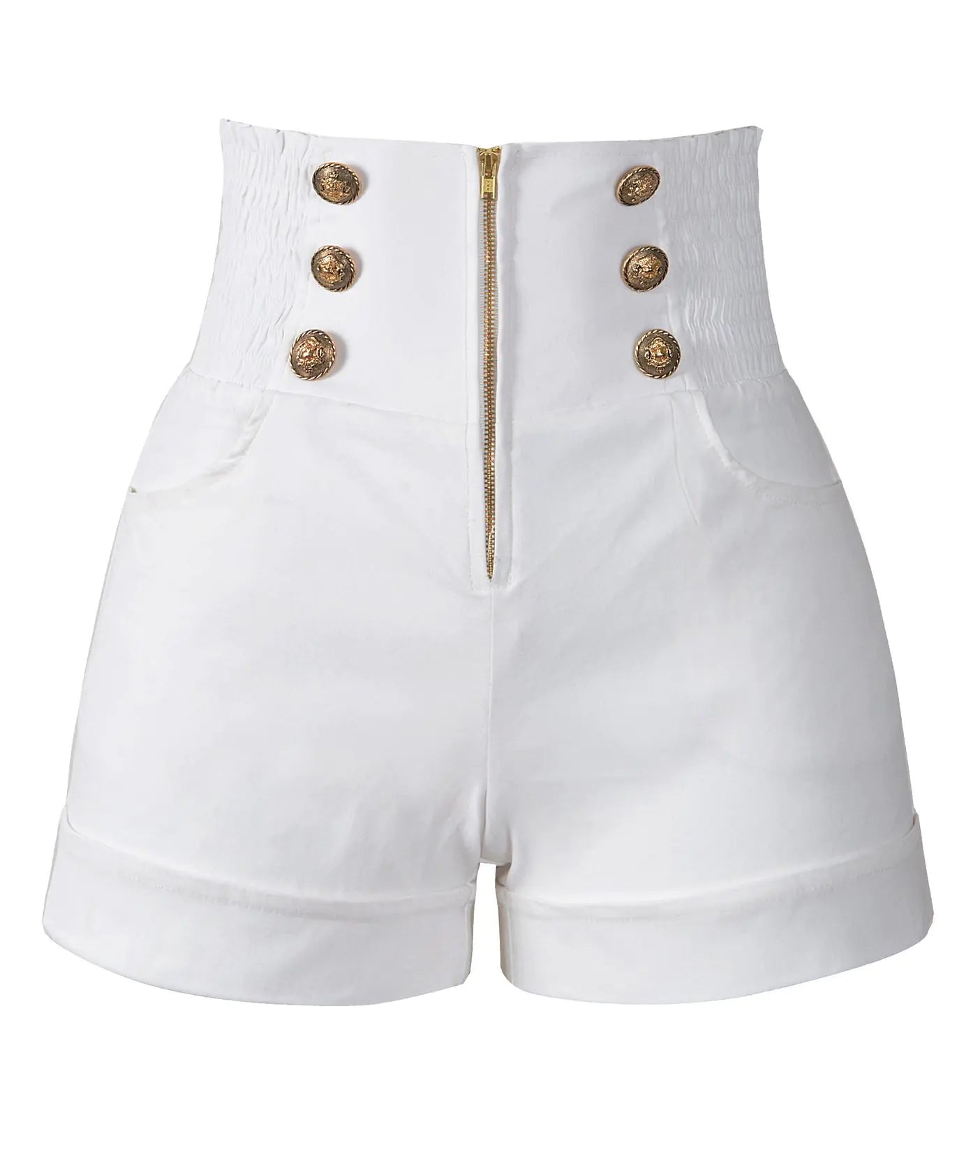 Penelope Vintage Womens 50s Retro Rockabilly Style High Waist Pinup Shorts (M White) - - shorts