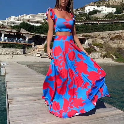Floral Sleeveless Dress Two-Piece Set - Red - dress