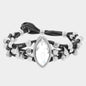 Crystal Accented Chunky Metal Bead Suede Bracelet - Black, Clear, Matte Silver - Bracelets