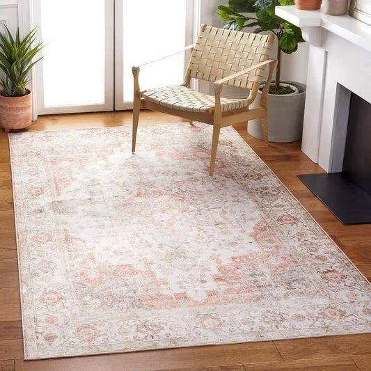 5 ft. x 8 ft. Traditional Persian Style Washable Boho Light Grey Red Area Rug - - Accents > Rugs