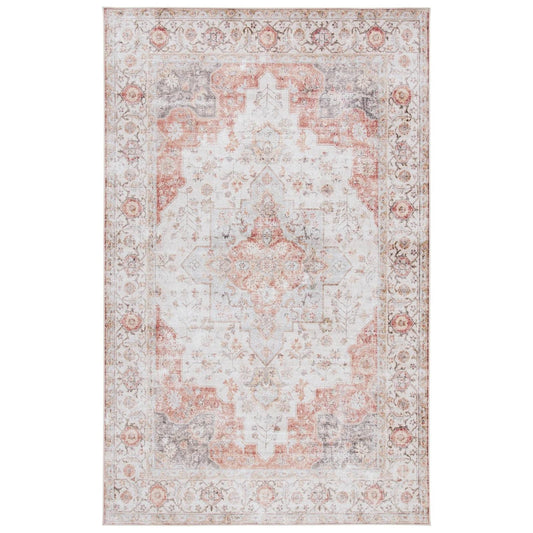 5 ft. x 8 ft. Traditional Persian Style Washable Boho Light Grey Red Area Rug - - Accents > Rugs