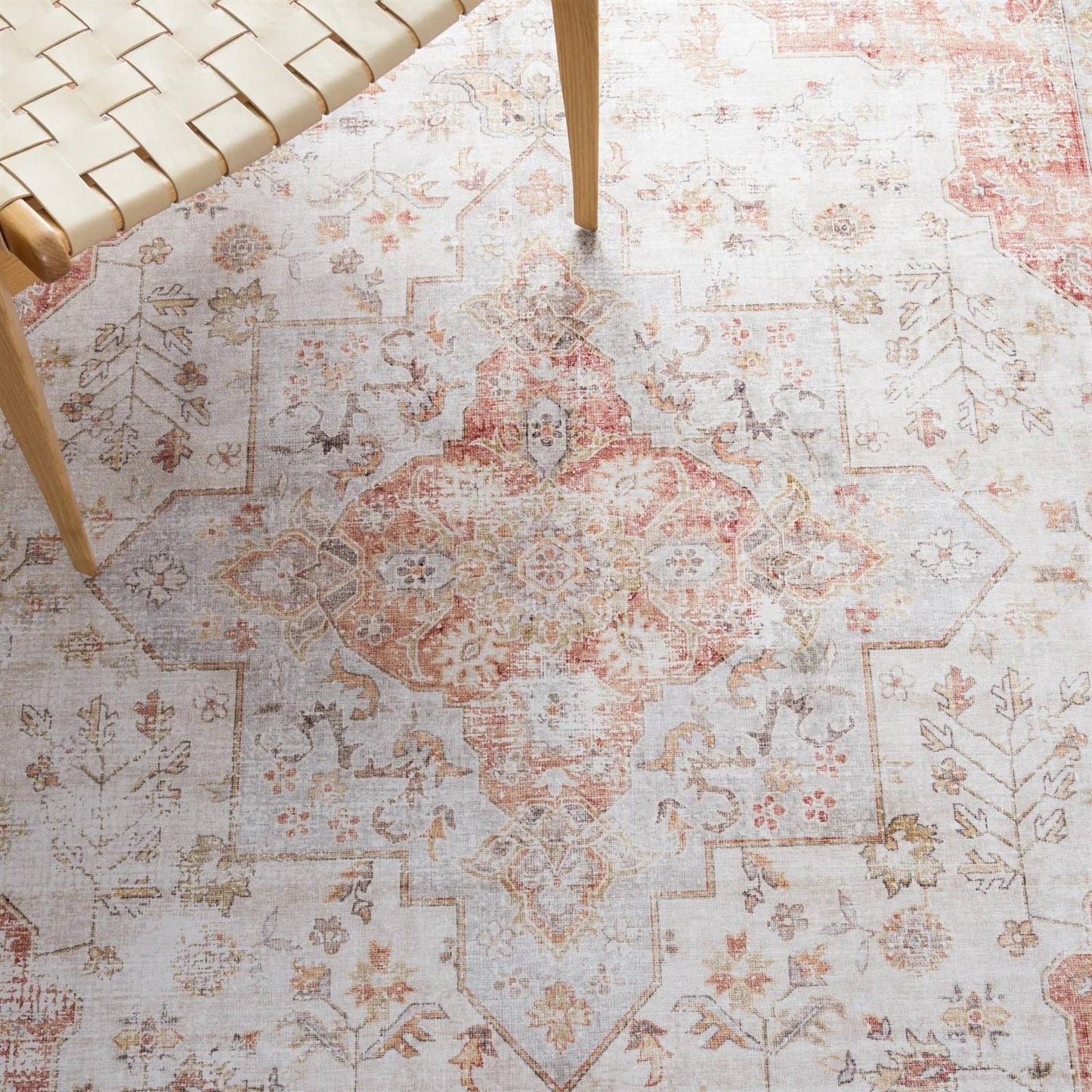 5 ft. x 8 ft. Traditional Persian Style Washable Boho Light Grey Red Area Rug - - Accents > Rugs