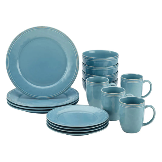 Rachael Ray Cucina Stoneware 16-piece Dinnerware Set Agave Blue - Agave Blue - dinnerware
