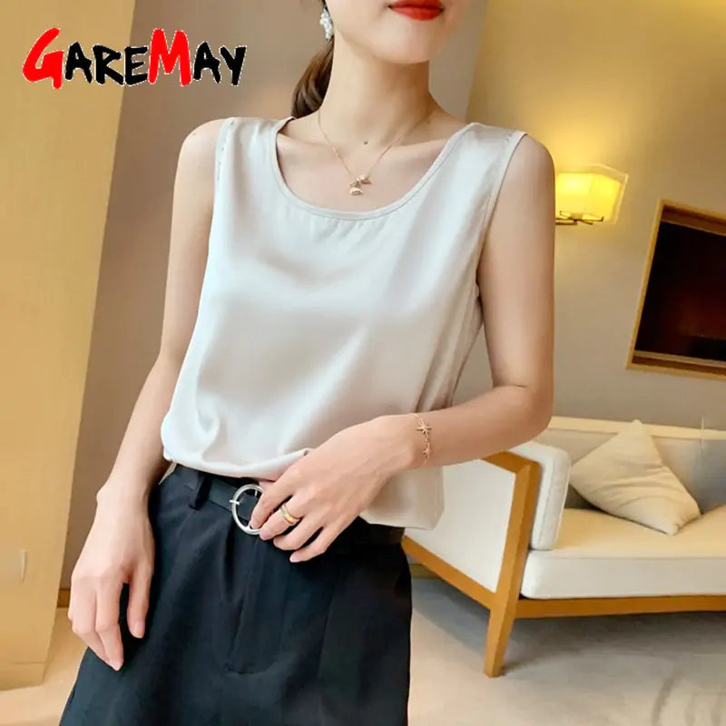 Women's Sleeveless Satin Blouse - Kia Day Design