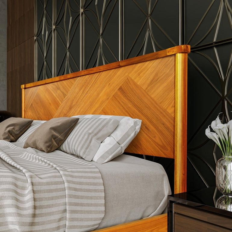 Panthera Solid Wood Bed Frame With Headboard - - Bed Frame