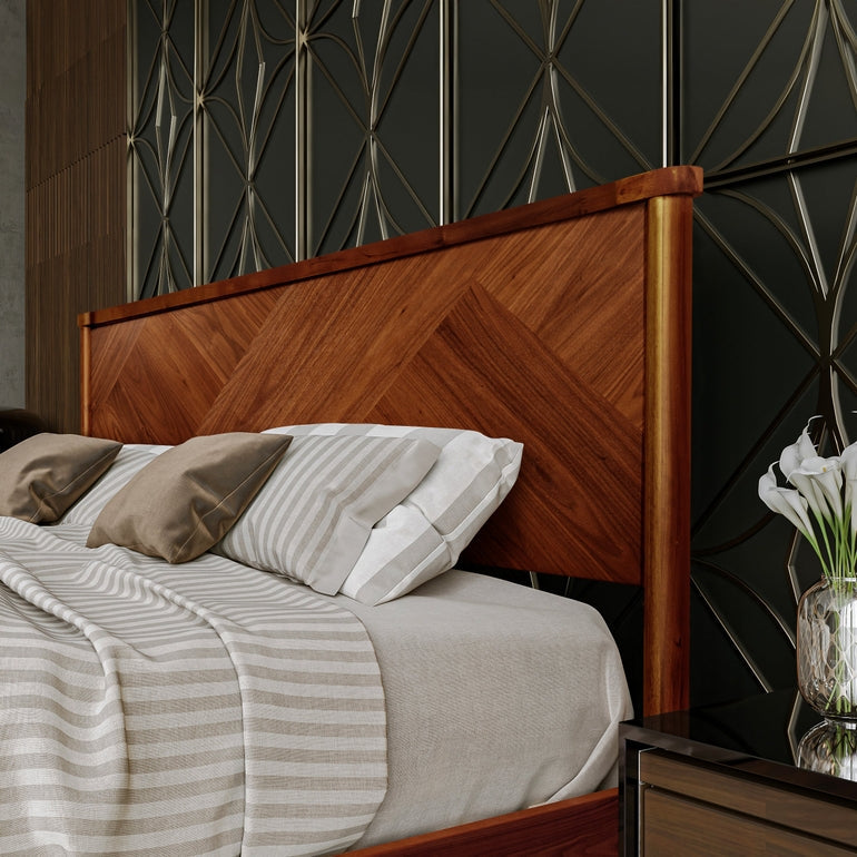 Panthera Solid Wood Bed Frame With Headboard - - Bed Frame