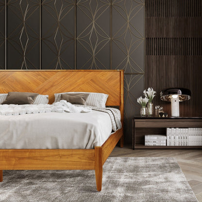 Panthera Solid Wood Bed Frame With Headboard - - Bed Frame