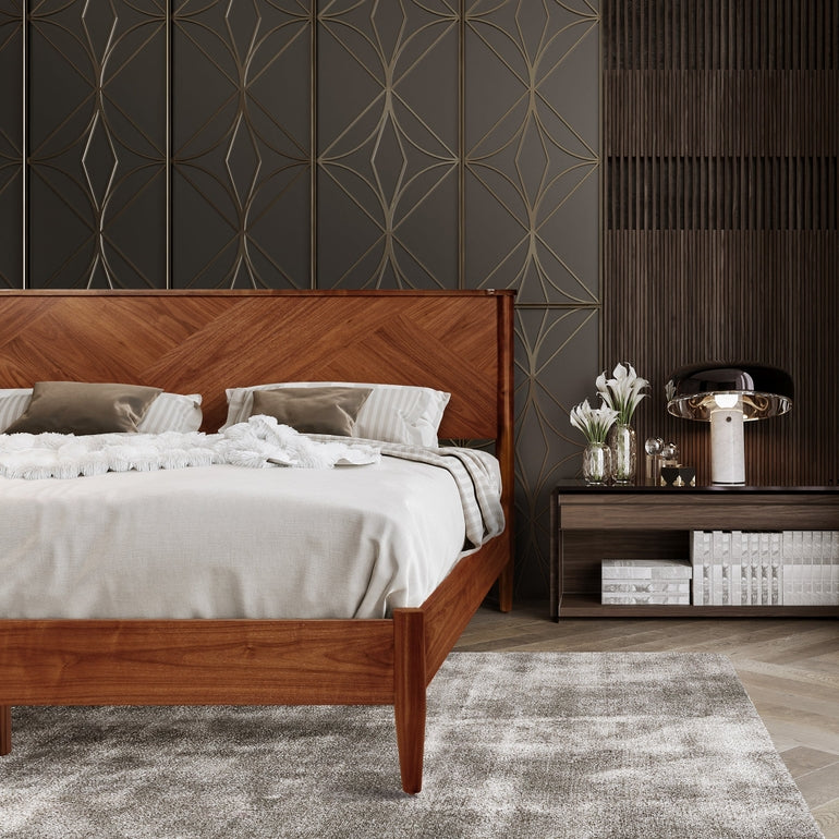 Panthera Solid Wood Bed Frame With Headboard - - Bed Frame