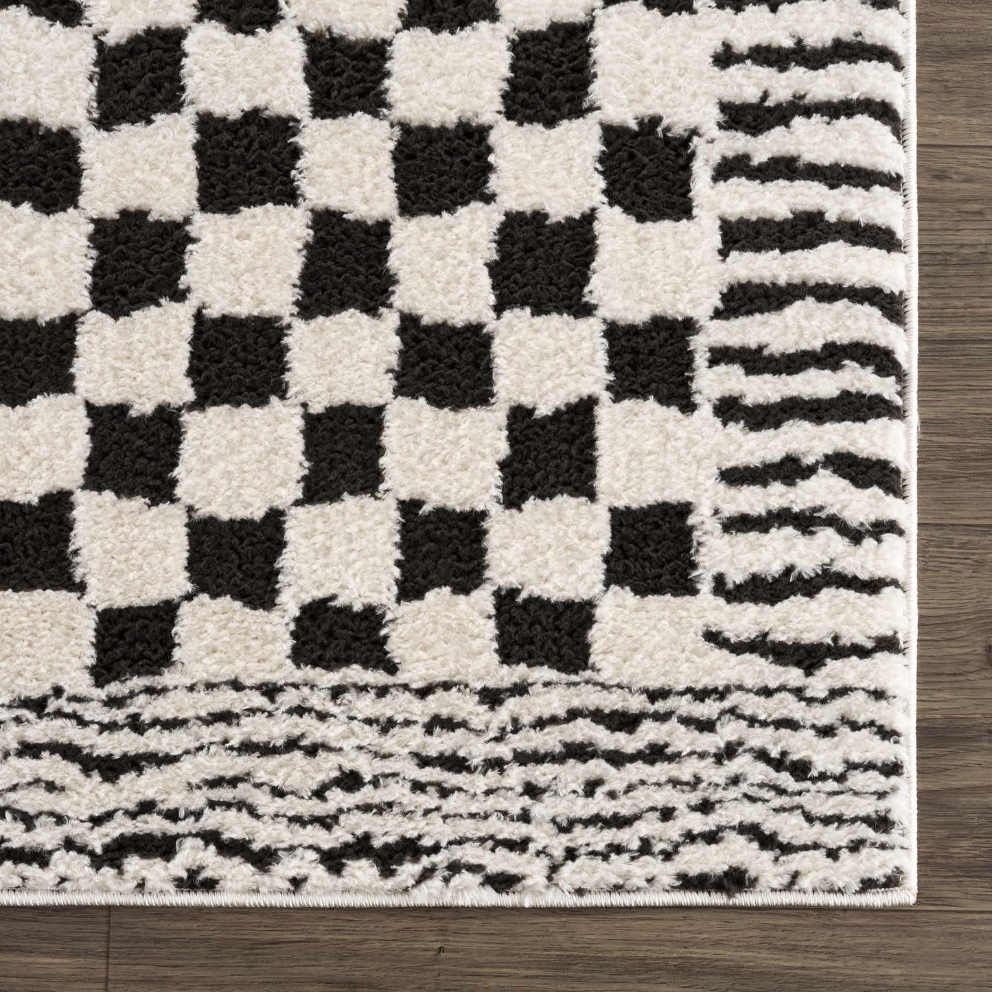 Leryn Black & White Checkered Area Rug - - Rugs