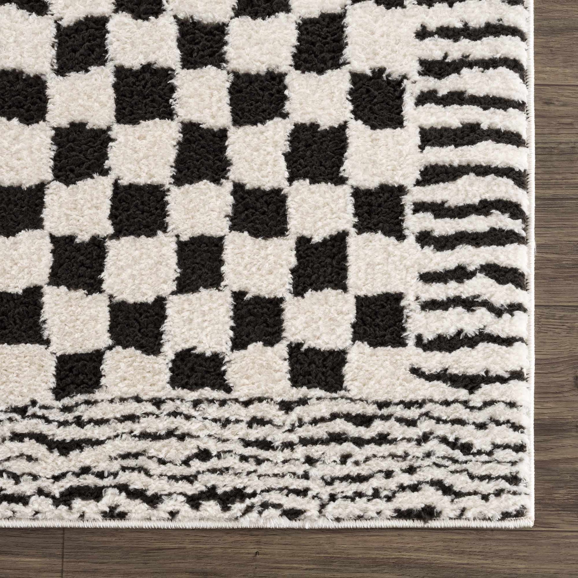 Leryn Black & White Checkered Area Rug - - Rugs