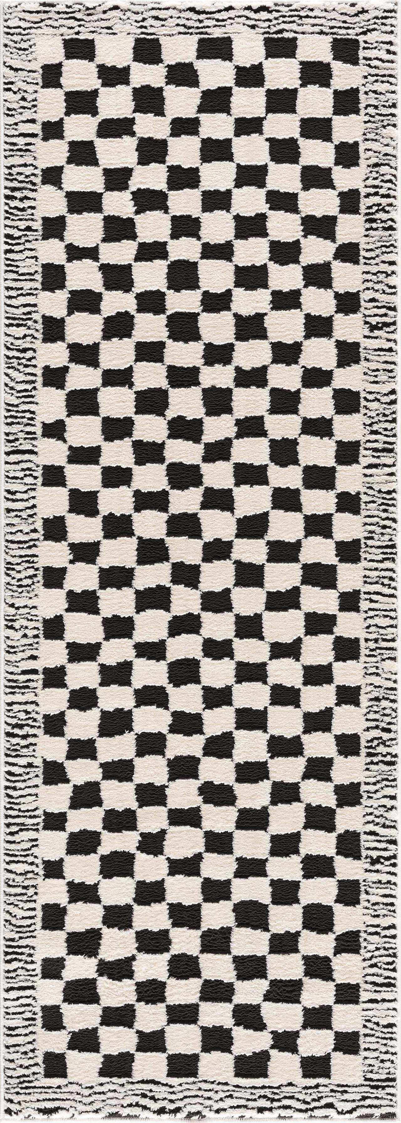 Leryn Black & White Checkered Area Rug - - Rugs