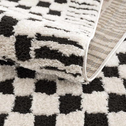 Leryn Black & White Checkered Area Rug - - Rugs
