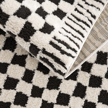 Leryn Black & White Checkered Area Rug - - Rugs