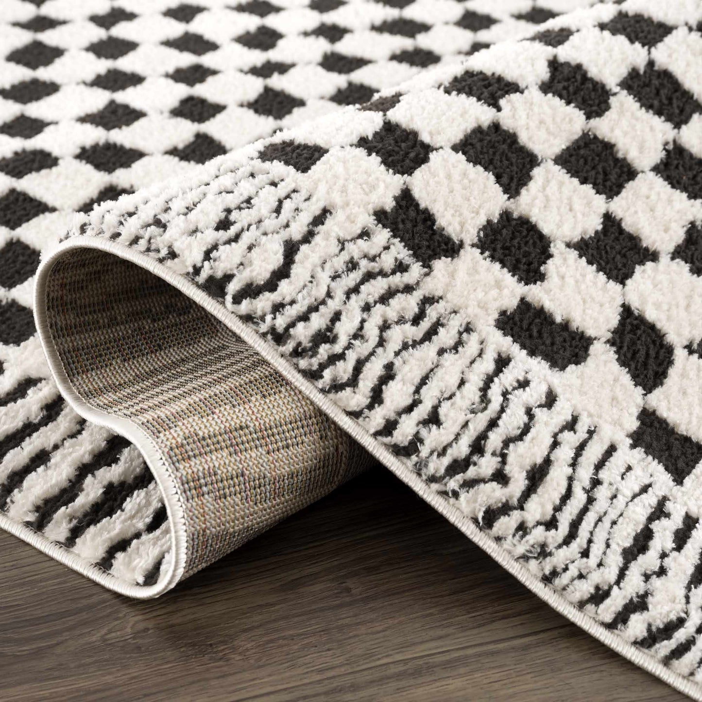 Leryn Black & White Checkered Area Rug - - Rugs