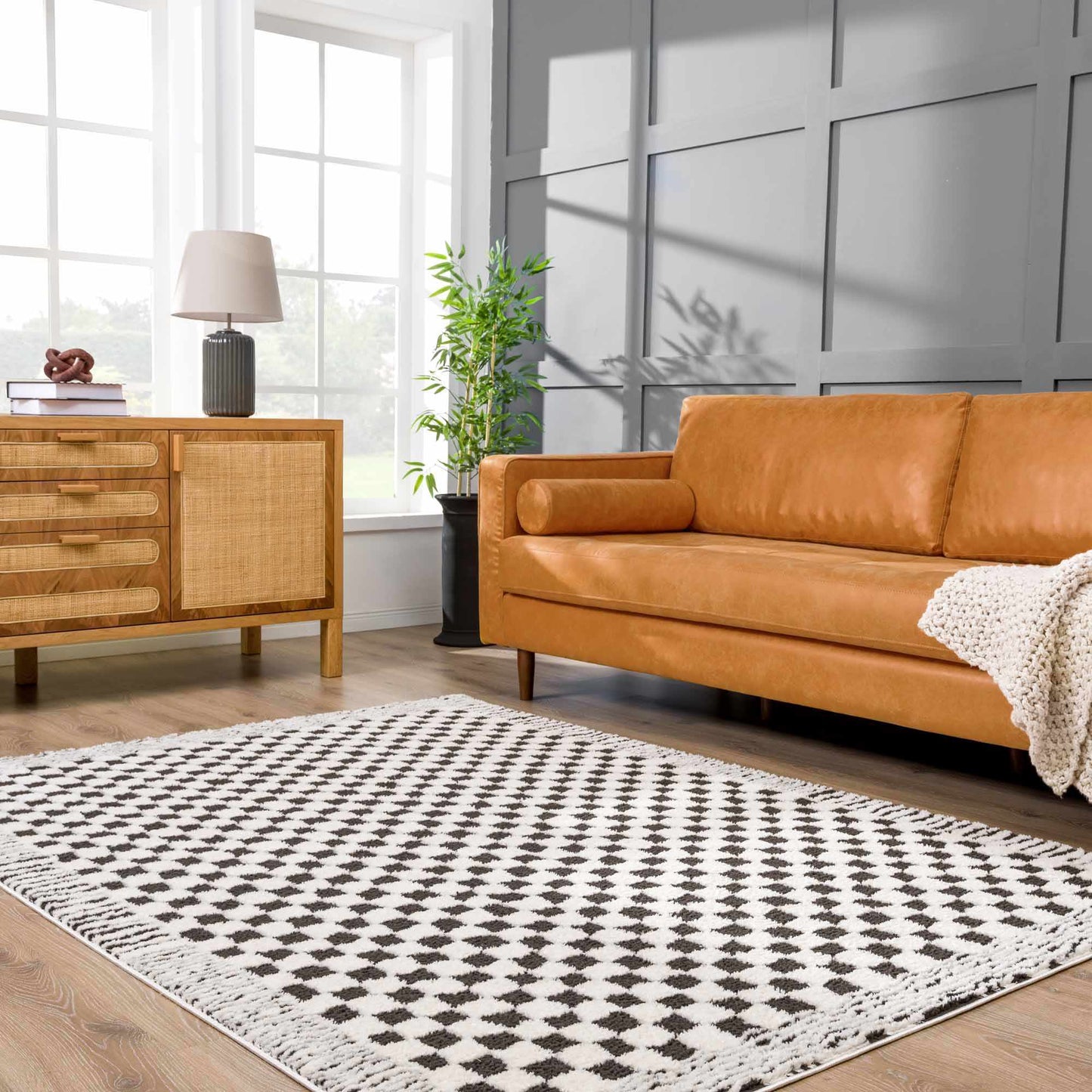 Leryn Black & White Checkered Area Rug - - Rugs