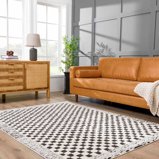 Leryn Black & White Checkered Area Rug - - Rugs
