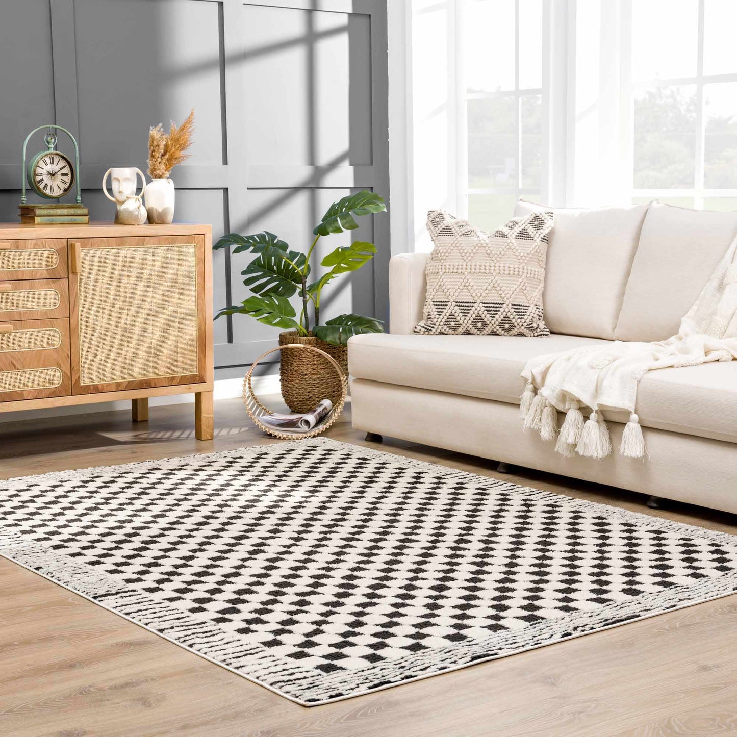 Leryn Black & White Checkered Area Rug - - Rugs