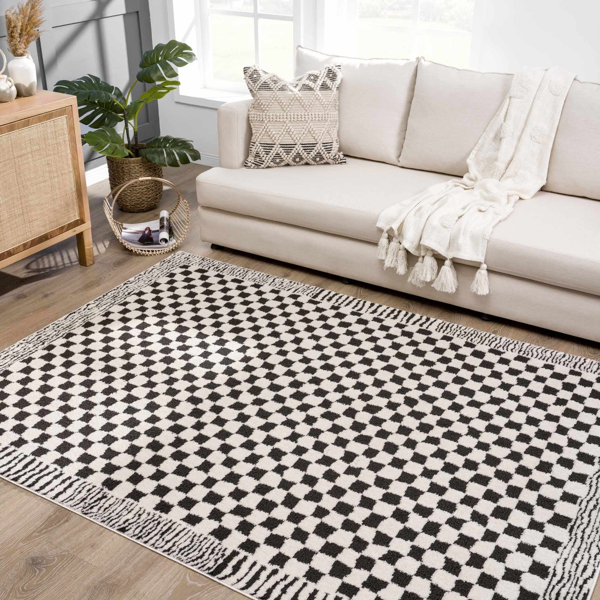 Leryn Black & White Checkered Area Rug - - Rugs
