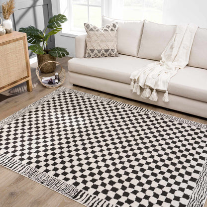 Leryn Black & White Checkered Area Rug - - Rugs