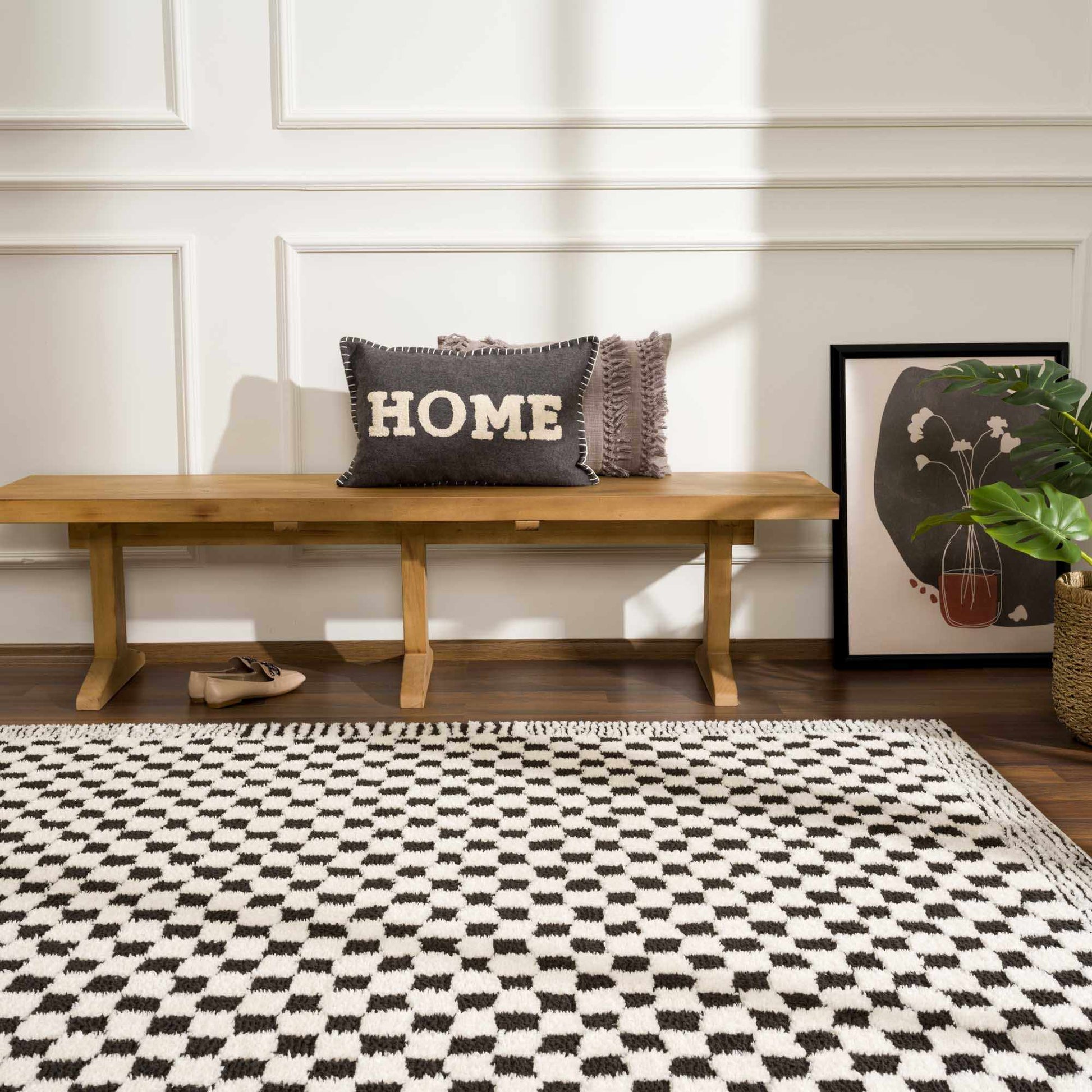 Leryn Black & White Checkered Area Rug - - Rugs