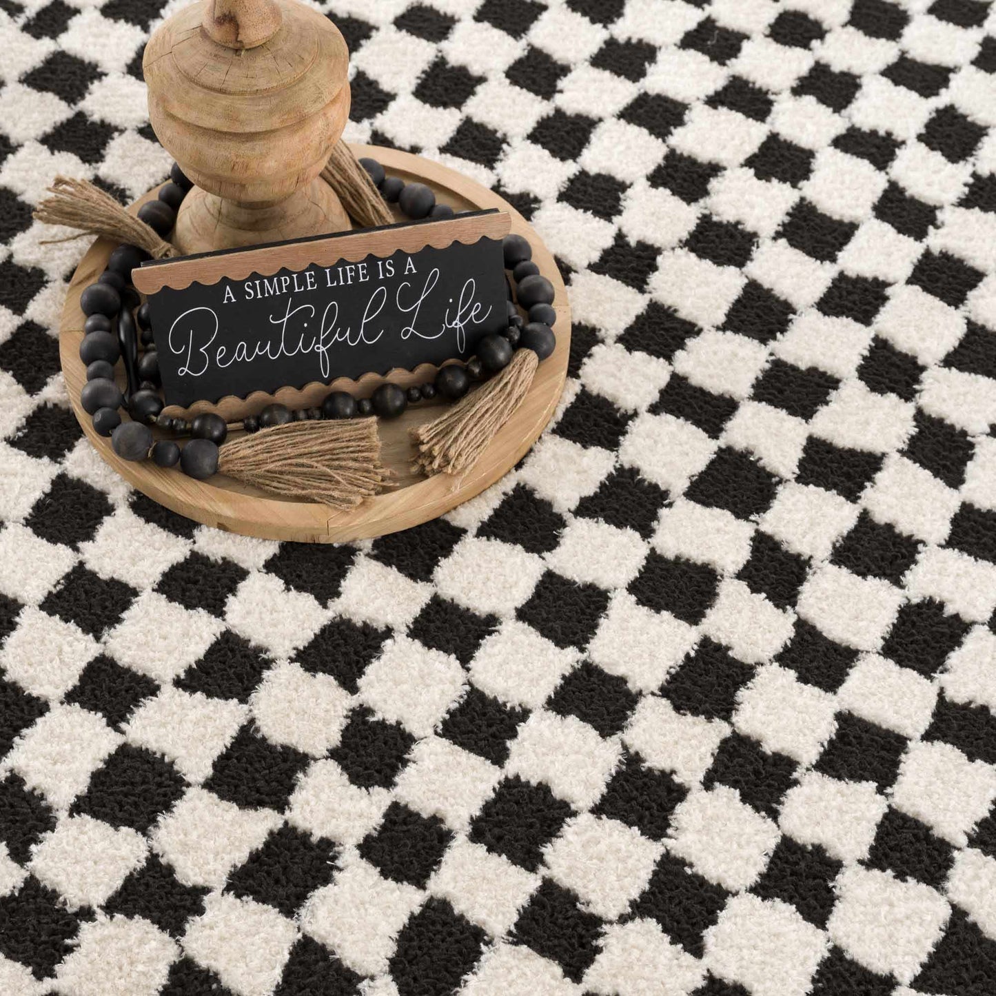 Leryn Black & White Checkered Area Rug - - Rugs