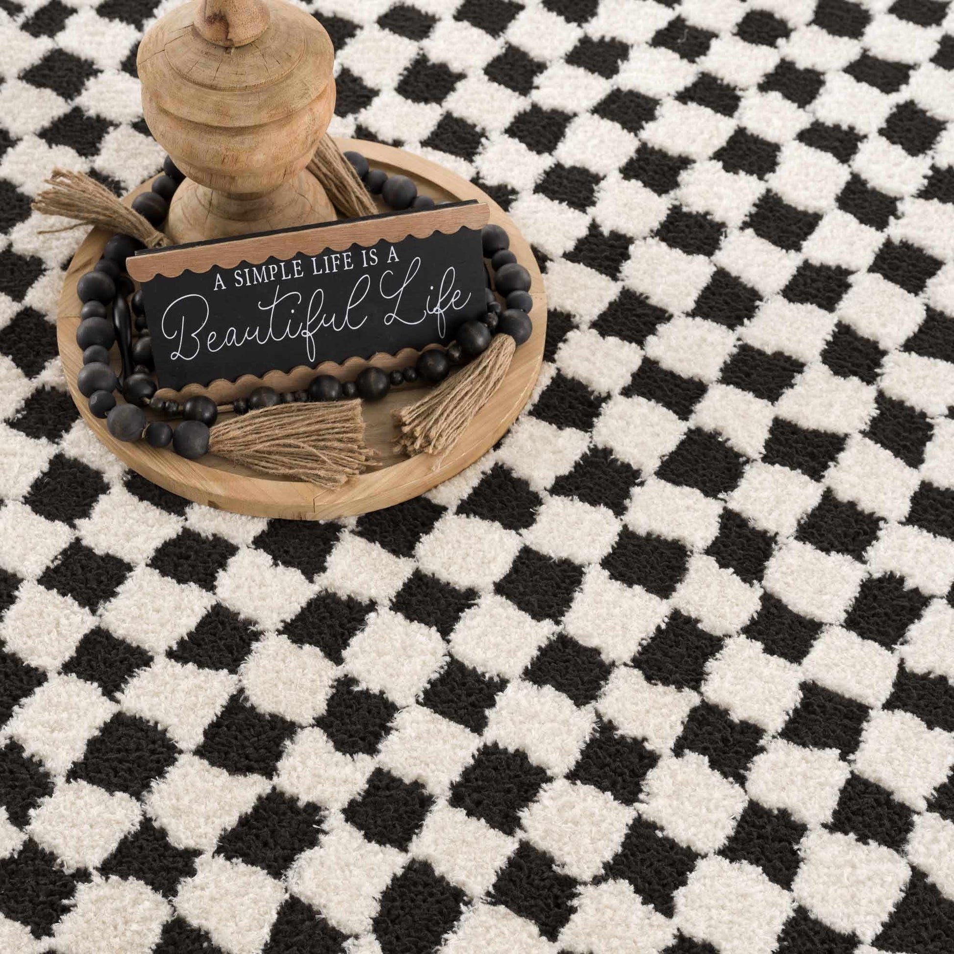 Leryn Black & White Checkered Area Rug - - Rugs