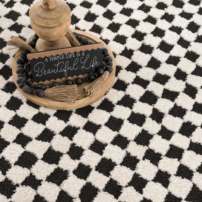 Leryn Black & White Checkered Area Rug - - Rugs