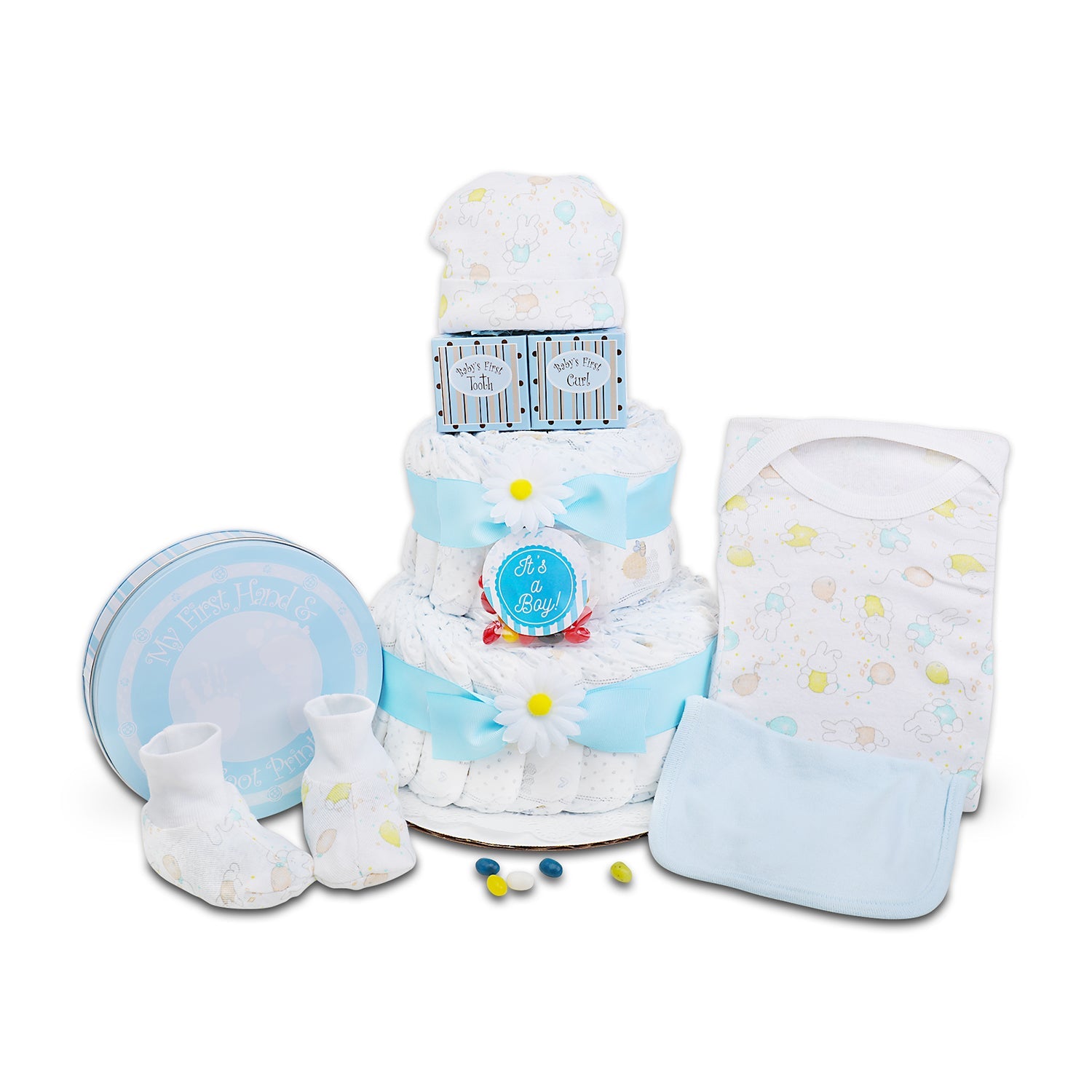 Blue Two- Tier Diaper Cake- Alder Creek Gift Baskets- {{Product type}}
