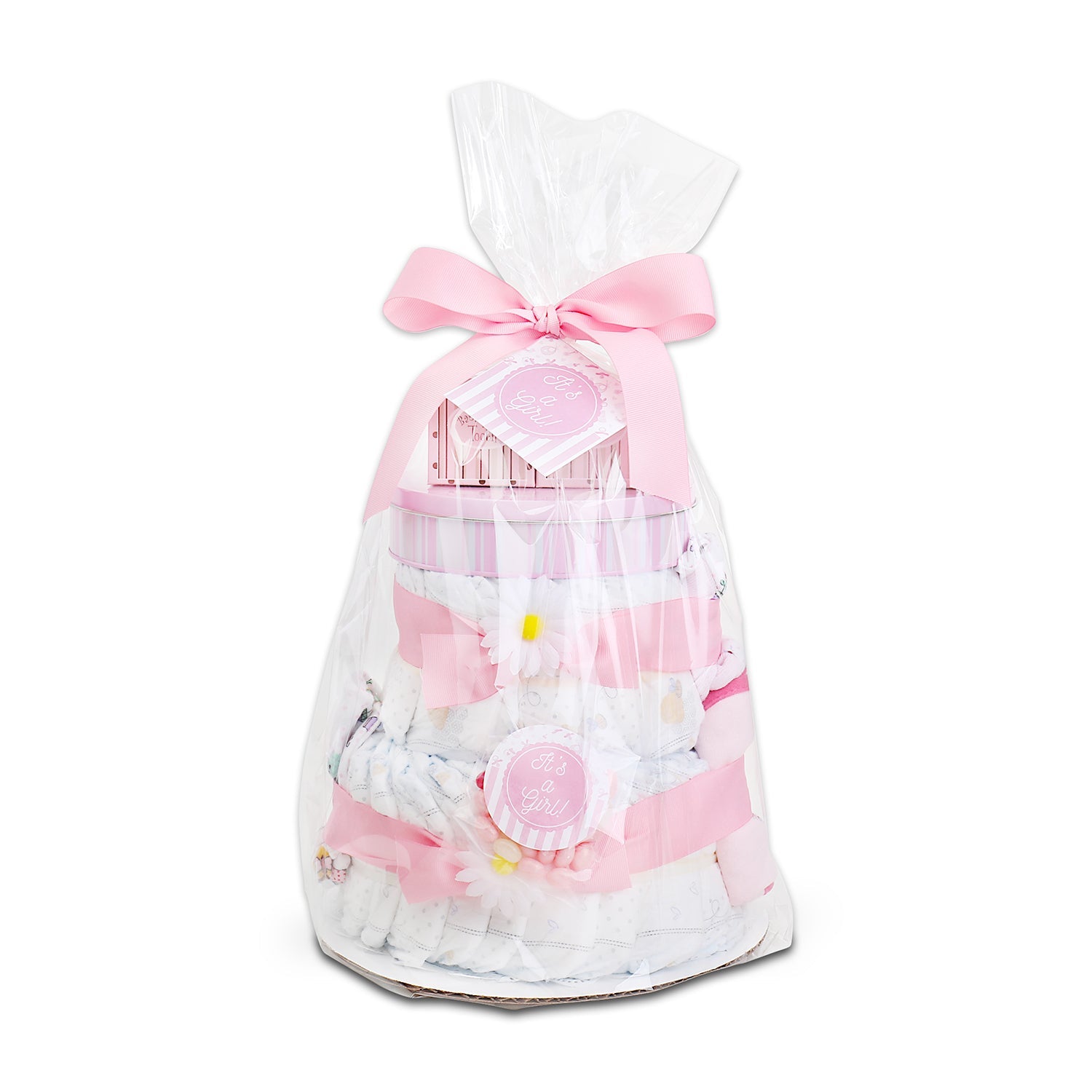 Sweet Baby Girl Diaper Cake Gift Baskeet - - Gift Baskets