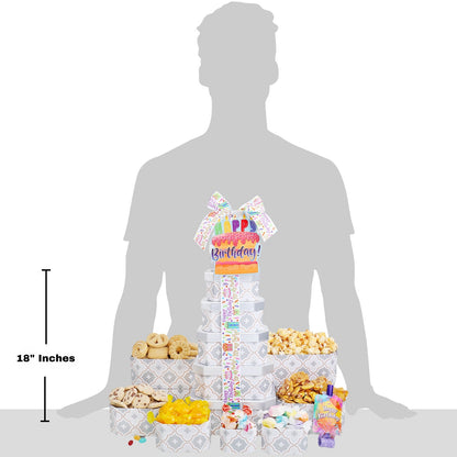 Happy Birthday Gift Tower of Treats- Alder Creek Gift Baskets- {{Product type}}