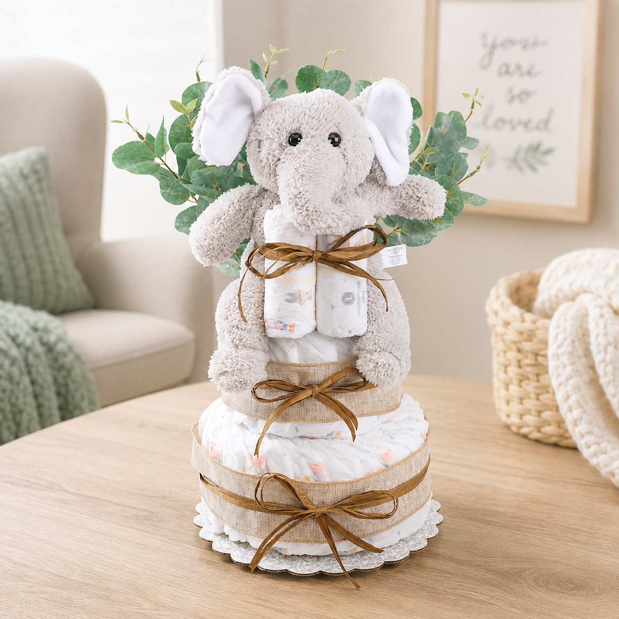 Wild About Baby Two-Tier Diaper Cake Gift Basket - - Gift Baskets
