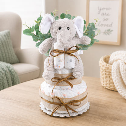 Wild About Baby Two-Tier Diaper Cake Gift Basket - - Gift Baskets
