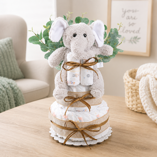 Wild About Baby Two-Tier Diaper Cake Gift Basket - - Gift Baskets